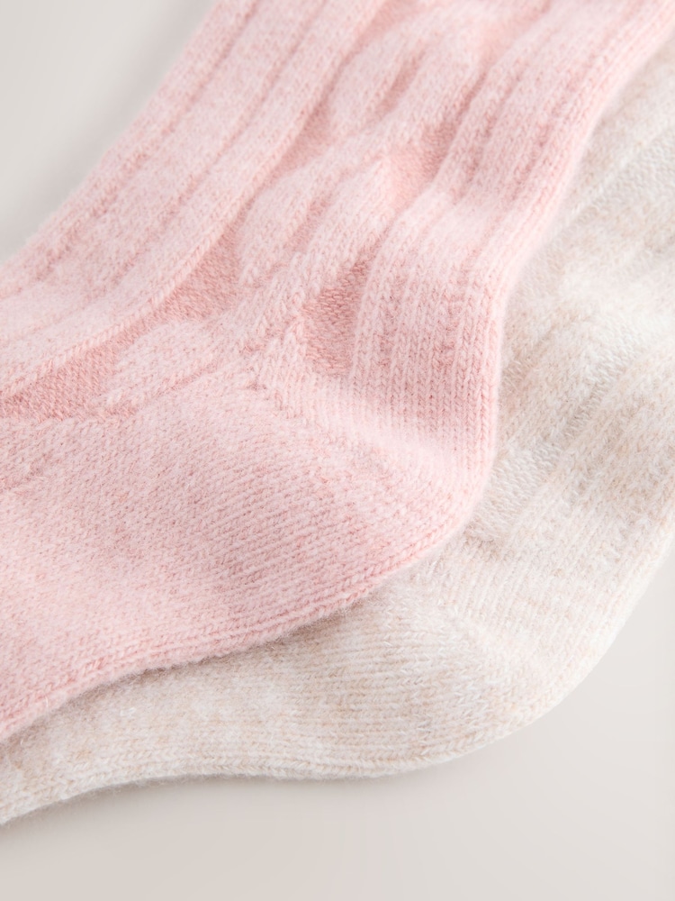 Rosa/avena - Cable Knit Ankle Socks 2 Pack Containing Merino Wool - Imagen 5 de 5