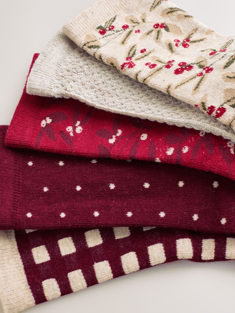 Ditsy Christmas Berry Ankle Socks 5 Pack - Image 8 of 8