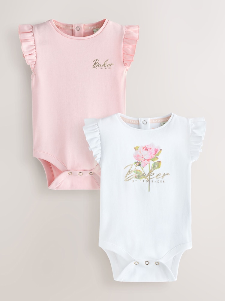 White/Pink Frill Bodysuits 2 Pack - Image 1 of 6