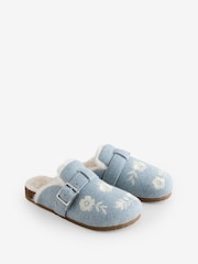 Shabby Chic by Rachel Ashwell® Blue Fur Footbed Embroidered Mule Slippers - Bild 4 von 9