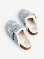 Shabby Chic by Rachel Ashwell® Blue Fur Footbed Embroidered Mule Slippers - Bild 6 von 9