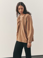 Nothing Ordinary Camel Heavyweight Cotton Poplin Tie Front Top - Image 1 of 11
