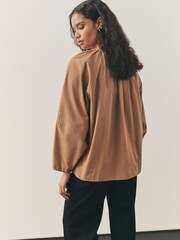Nothing Ordinary Camel Heavyweight Cotton Poplin Tie Front Top - Image 2 of 11