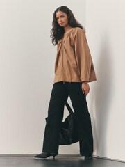 Nothing Ordinary Camel Heavyweight Cotton Poplin Tie Front Top - Image 5 of 11