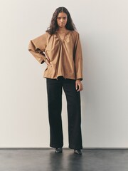 Nothing Ordinary Camel Heavyweight Cotton Poplin Tie Front Top - Image 6 of 11