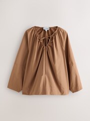Nothing Ordinary Camel Heavyweight Cotton Poplin Tie Front Top - Image 7 of 11