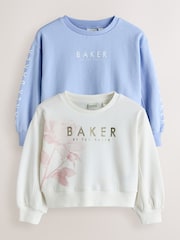 Baker by Ted Baker Blue/White Floral Graphic Sweat Tops 2 Pack - Image 1 of 9