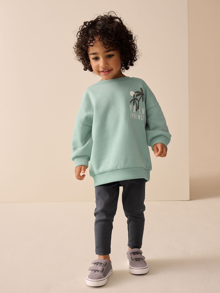 Sage Green Crew Neck Sweatshirt and Leggings Set (3mths-7yrs) - Image 2 of 8