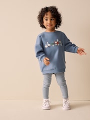 Mid Blue Crew Neck Sweatshirt and Leggings Set (3mths-7yrs) - Image 1 of 10