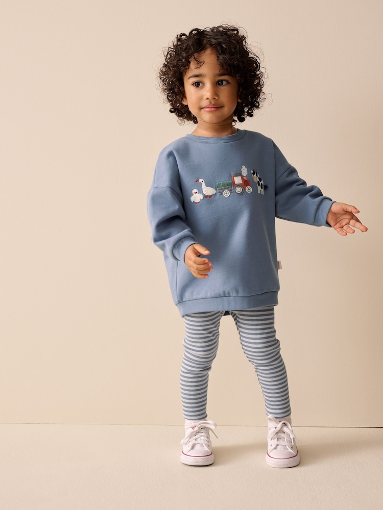 Mid Blue Crew Neck Sweatshirt and Leggings Set (3mths-7yrs) - Image 1 of 10