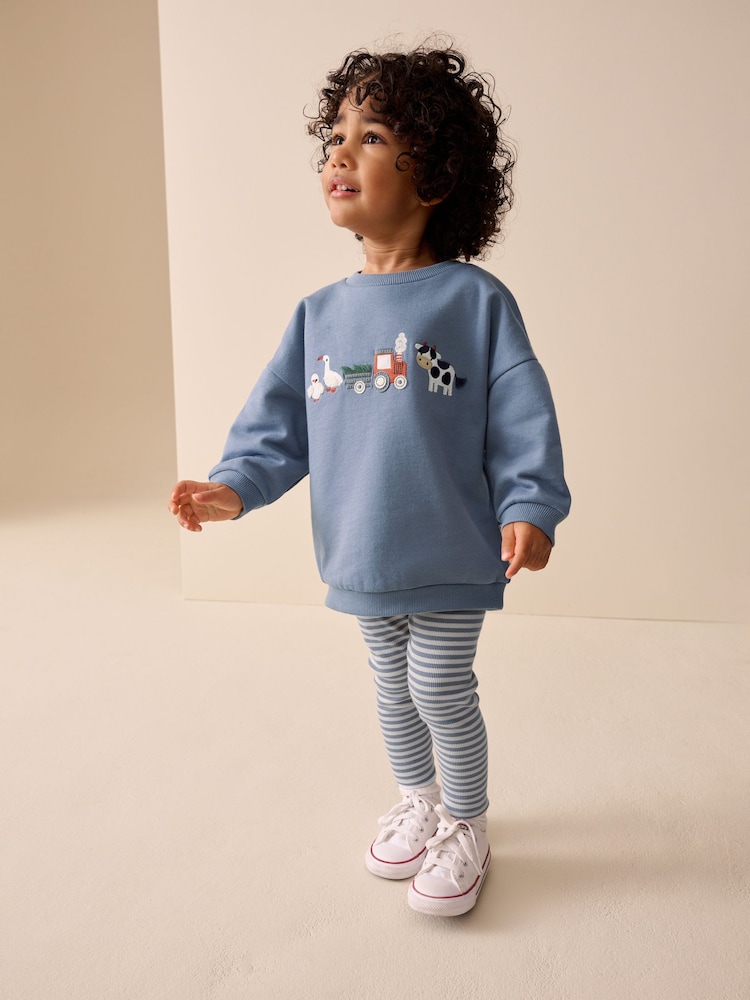 Mid Blue Crew Neck Sweatshirt and Leggings Set (3mths-7yrs) - Image 2 of 10