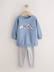 Mid Blue Crew Neck Sweatshirt and Leggings Set (3mths-7yrs) - Image 5 of 10