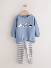 Mid Blue Crew Neck Sweatshirt and Leggings Set (3mths-7yrs) - Image 6 of 10