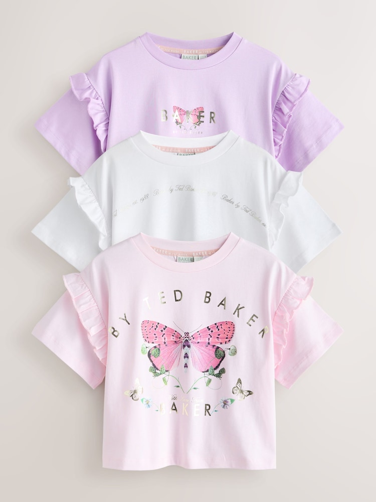 Roz/Lila - Baker by Ted Baker 3 Pack Boxy Fit Frill Graphic Printed T-Shirts - Imaginea 1 din 8