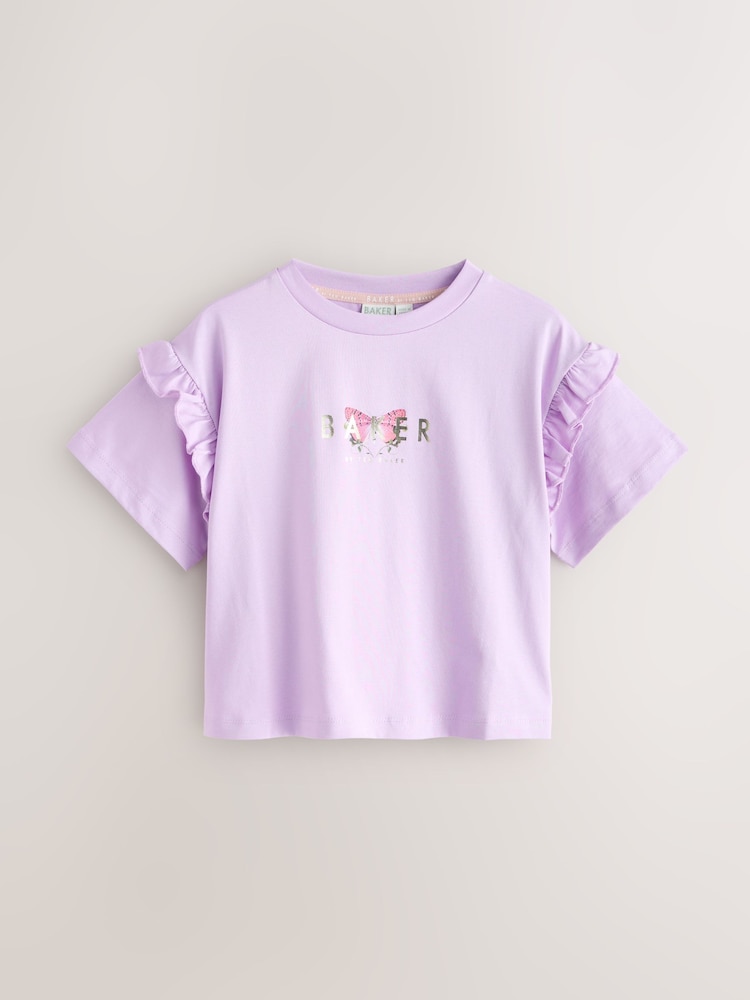 Roz/Lila - Baker by Ted Baker 3 Pack Boxy Fit Frill Graphic Printed T-Shirts - Imaginea 2 din 8