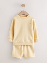 Light Yellow Single Plain Crew Neck Sweatshirt and Shorts Set (3mths-7yrs) - Image 6 of 10