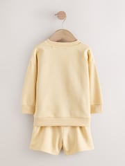 Light Yellow Single Plain Crew Neck Sweatshirt and Shorts Set (3mths-7yrs) - Image 7 of 10