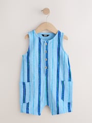 Blue Striped Textured Cotton Romper (3mths-7yrs) - Image 1 of 4