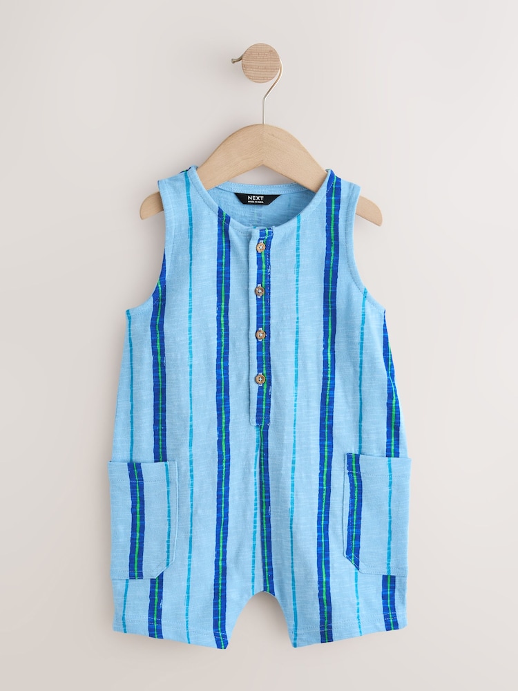 Blue Striped Textured Cotton Romper (3mths-7yrs) - Image 1 of 4