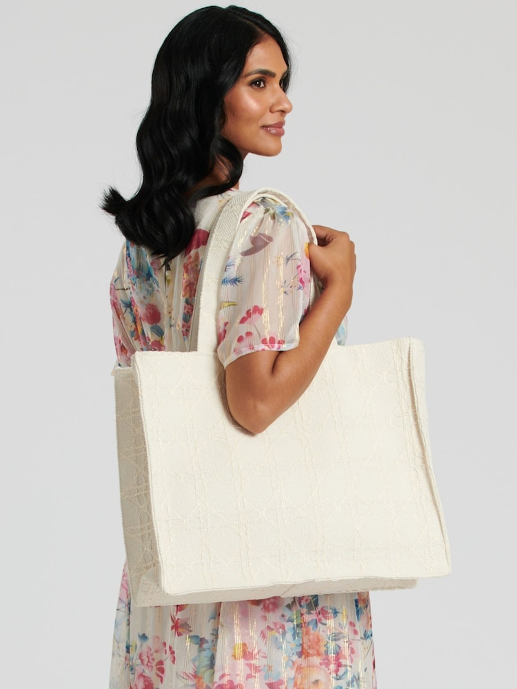 South Beach Cream Woven Pattern Shoulder Tote Bag - Image 2 of 4