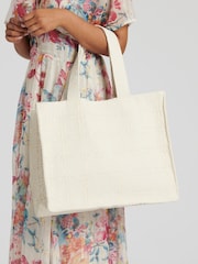 South Beach Cream Woven Pattern Shoulder Tote Bag - Image 3 of 4