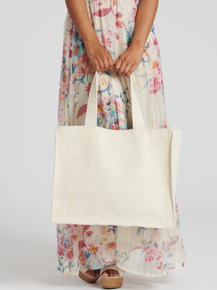 South Beach Cream Woven Pattern Shoulder Tote Bag - Image 4 of 4