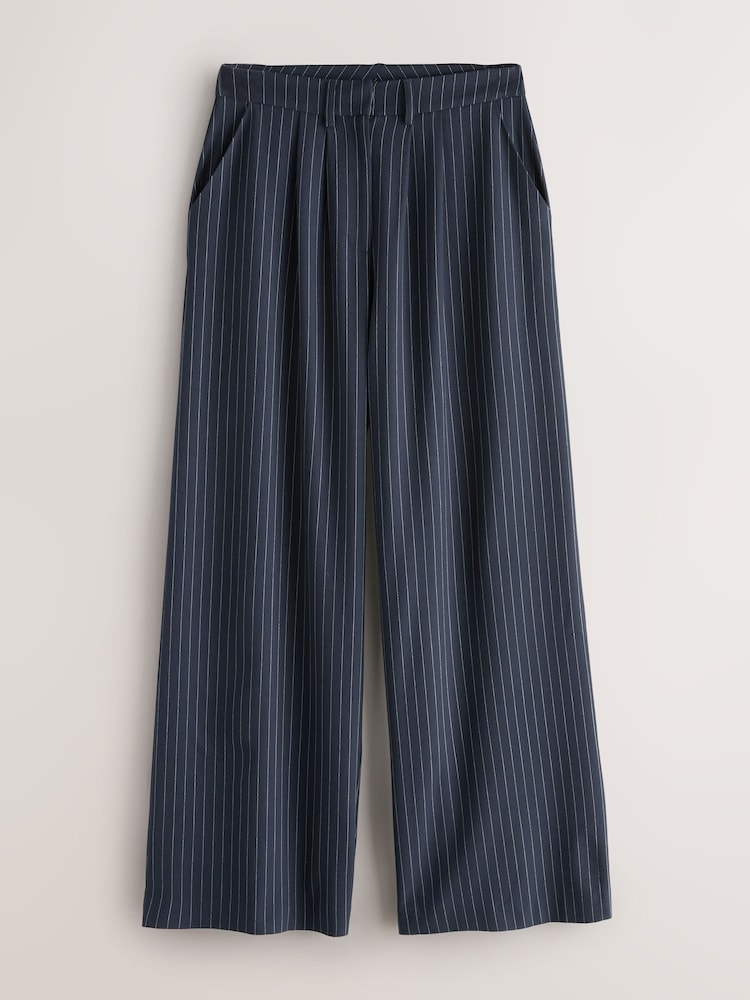 Nothing Ordinary Navy Pinstripe Wide Leg Trousers - Image 2 of 4 Nothing Ordinary Navy Pinstripe Wide Leg Trousers - Image 2 of 4