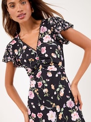 Lipsy Black Floral Mini V-Neck Ruched Dress - Image 2 of 4