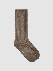 Reiss Chocolate Carmen Wool Blend Ribbed Socks - Image 1 of 3