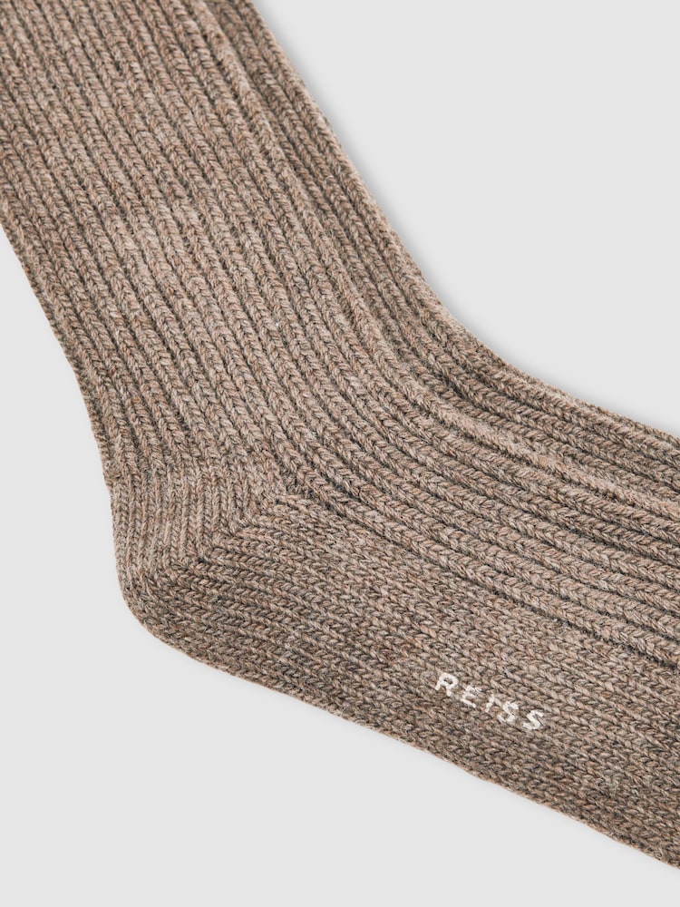 Reiss Chocolate Carmen Wool Blend Ribbed Socks - Image 2 of 3 Reiss Chocolate Carmen Wool Blend Ribbed Socks - Image 2 of 3