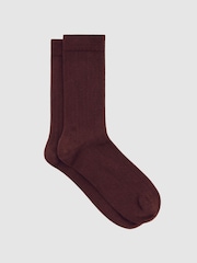 Reiss Burgundy Felicia Cotton Blend Ribbed Loafer Socks - Image 1 of 3