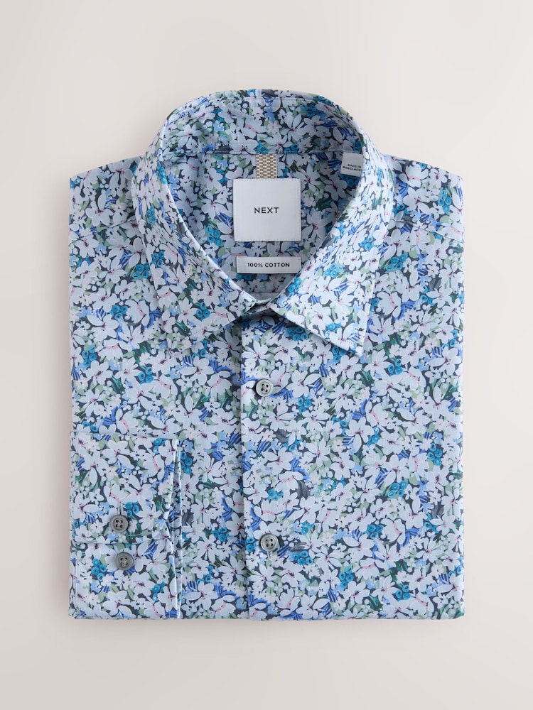 Mens Next Navy Floral Slim Fit Cotton Rich Long Sleeve Formal Shirt US 17.5 R Mens Next Navy Floral Slim Fit Cotton Rich Long Sleeve Formal Shirt US 17.5 R