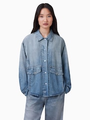 AllSaints Blue Oversized Hettie Denim Shacket - Image 1 of 7
