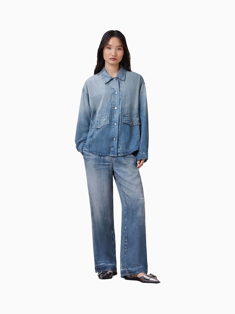 AllSaints Blue Oversized Hettie Denim Shacket - Image 2 of 7
