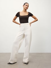 Chocolate Brown Soft Touch Square Neck Short Sleeve Top - Image 2 of 6