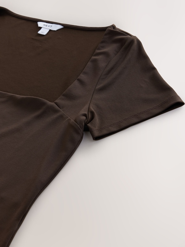 Chocolate Brown Soft Touch Square Neck Short Sleeve Top - Image 6 of 6