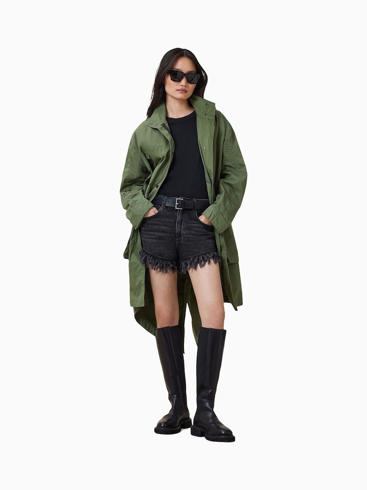 AllSaints Green Milla Bird Print Parka Jacket - Image 1 of 9