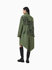 AllSaints Green Milla Bird Print Parka Jacket - Image 2 of 9