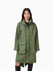 AllSaints Green Milla Bird Print Parka Jacket - Image 5 of 9