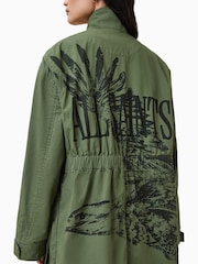 AllSaints Green Milla Bird Print Parka Jacket - Image 7 of 9