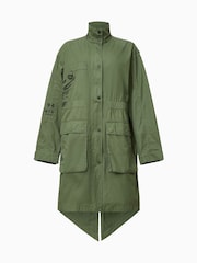 AllSaints Green Milla Bird Print Parka Jacket - Image 8 of 9
