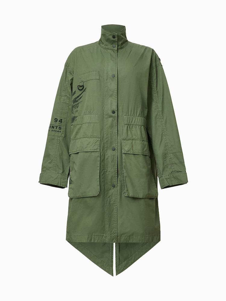 AllSaints Green Milla Bird Print Parka Jacket - Image 8 of 9