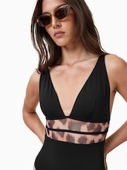 AllSaints Black Xalia Mesh Leopard Print Swimsuit - Image 2 of 8