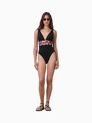 AllSaints Black Xalia Mesh Leopard Print Swimsuit - Image 3 of 8