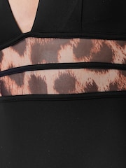 AllSaints Black Xalia Mesh Leopard Print Swimsuit - Image 5 of 8