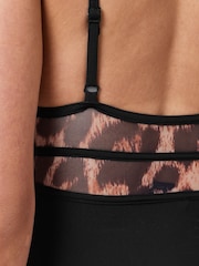 AllSaints Black Xalia Mesh Leopard Print Swimsuit - Image 6 of 8