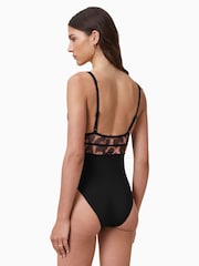 AllSaints Black Xalia Mesh Leopard Print Swimsuit - Image 7 of 8