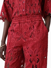 AllSaints Red Straight Fit Charli Embroidered Trousers - Image 3 of 8