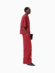 AllSaints Red Straight Fit Charli Embroidered Trousers - Image 4 of 8