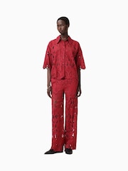 AllSaints Red Straight Fit Charli Embroidered Trousers - Image 5 of 8